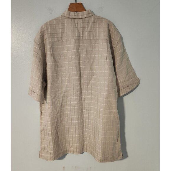Cubavera Shirt Linen Rayon Blend Short Sleeve Button Up Beige Check Mens XL EUC - Picture 5 of 10
